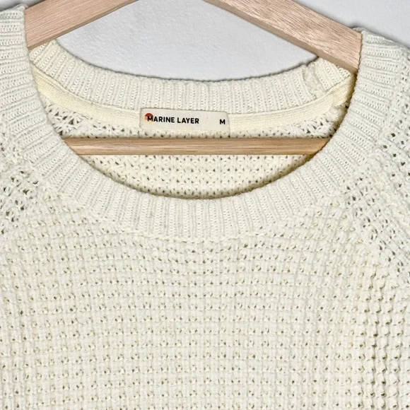 Marine Layer Delaney Pullover Waffle Knit Sweater in Off White Sz Medium - Picture 3 of 6